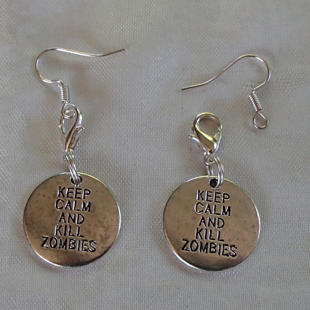 COPY - COPY - Zombie Tag Keep Calm Handcrafted Earrings Zipper Pull WD Fans